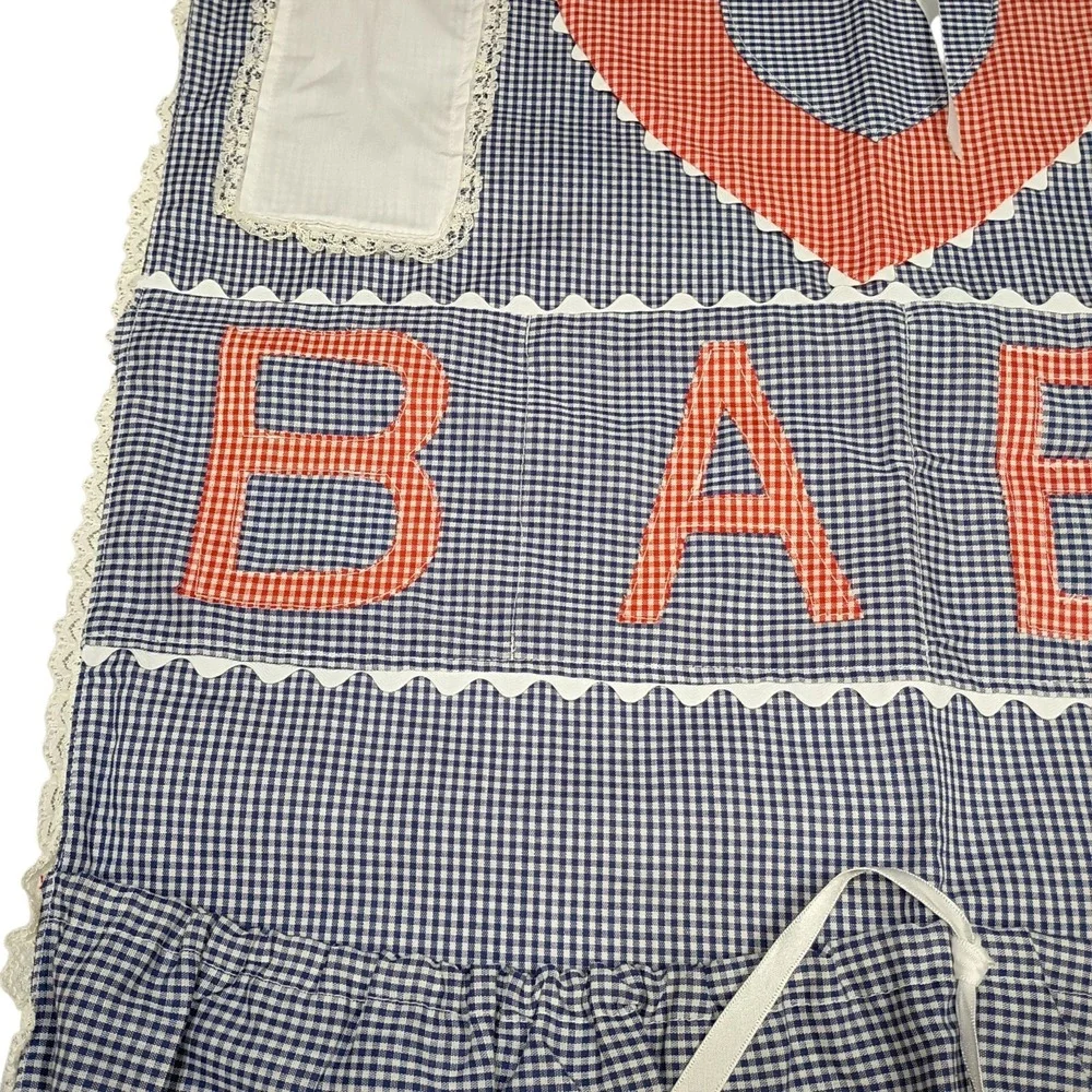 Vintage Handmade Blue & Red Gingham‎ Baby 8 Pocket Wall Organizer Heart 80s